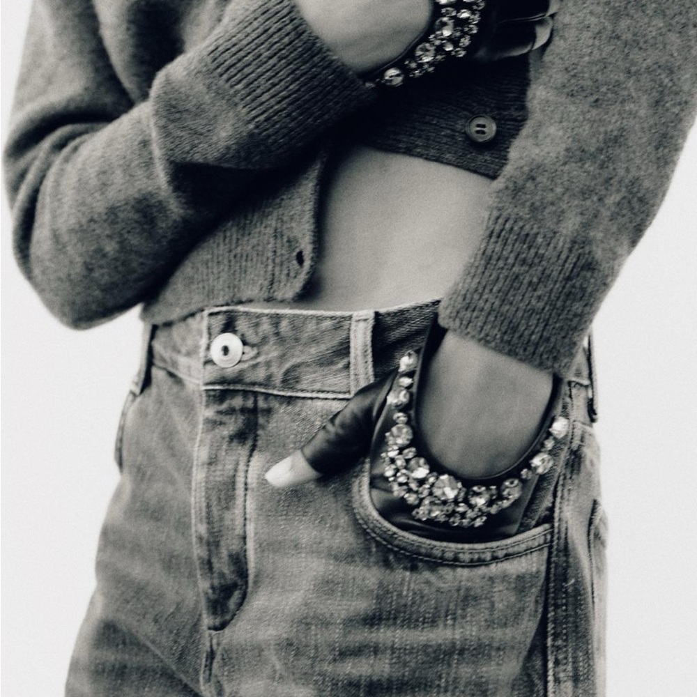 Super soft leather mittens with embellishment. Super cool!